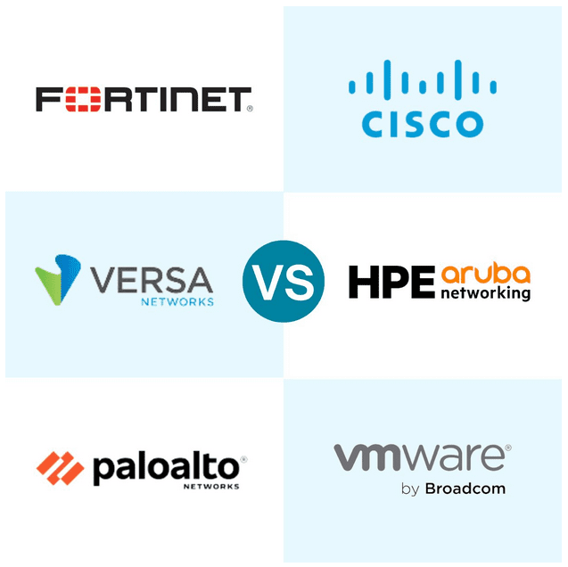 Logos for the six SD-WAN leaders with a vs. in the middle Logos for the six SD-WAN leaders with a vs. in the middle